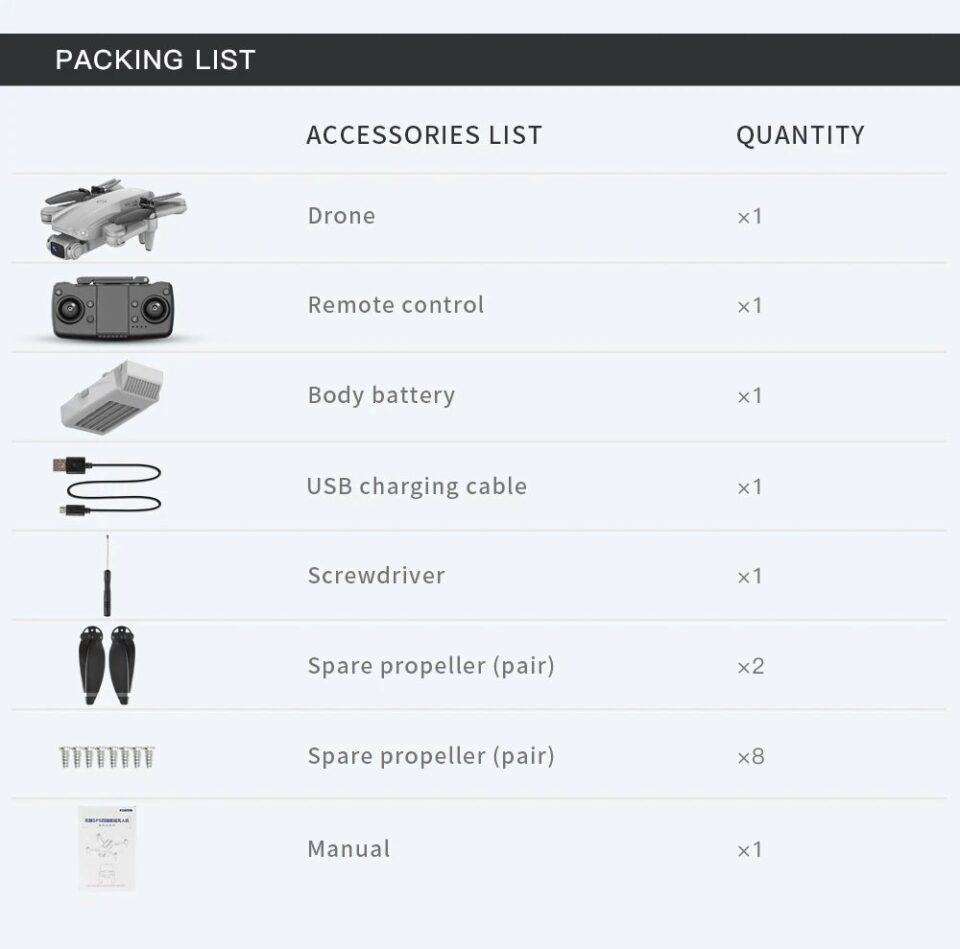 FIJ L900 Pro 5G GPS 4K Drone Packing List