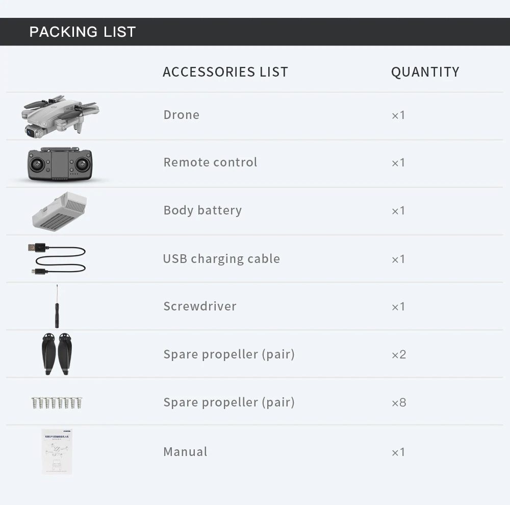 FIJ L900 Pro 5G GPS 4K Drone Packing List