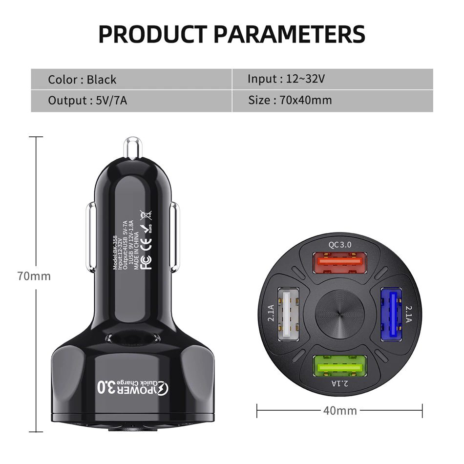 USLION 4 Ports USB Car Charge