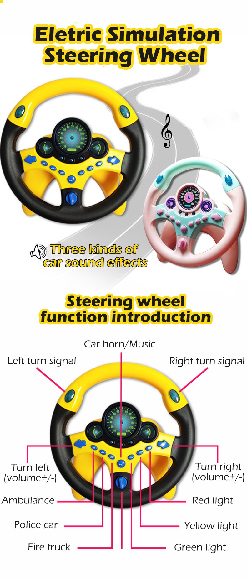 Eletric Simulation Steering Wheel Toy