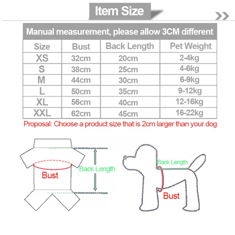 WJM0010 Dog Fruit Costume Coat Size Chart