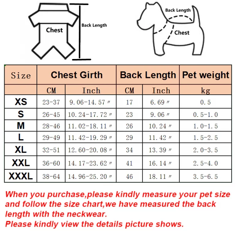 WJC1325 Knitting Dog Sweater Size Chart