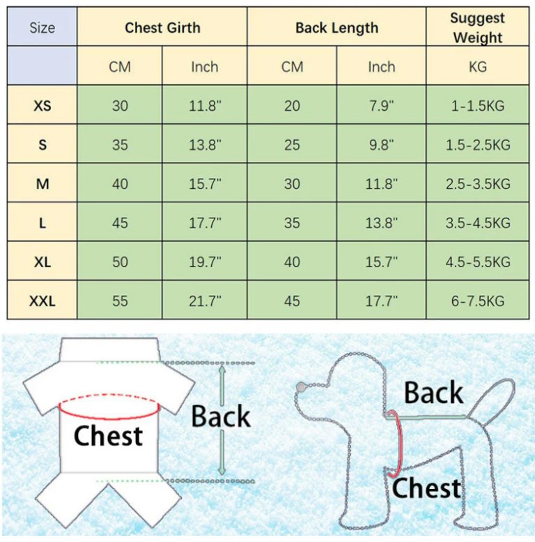 Adidog Dog Costume Pet Jumpsuit Size Chart