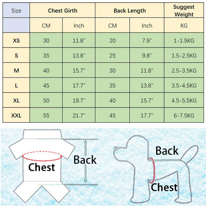 Adidog Dog Costume Pet Jumpsuit Size Chart
