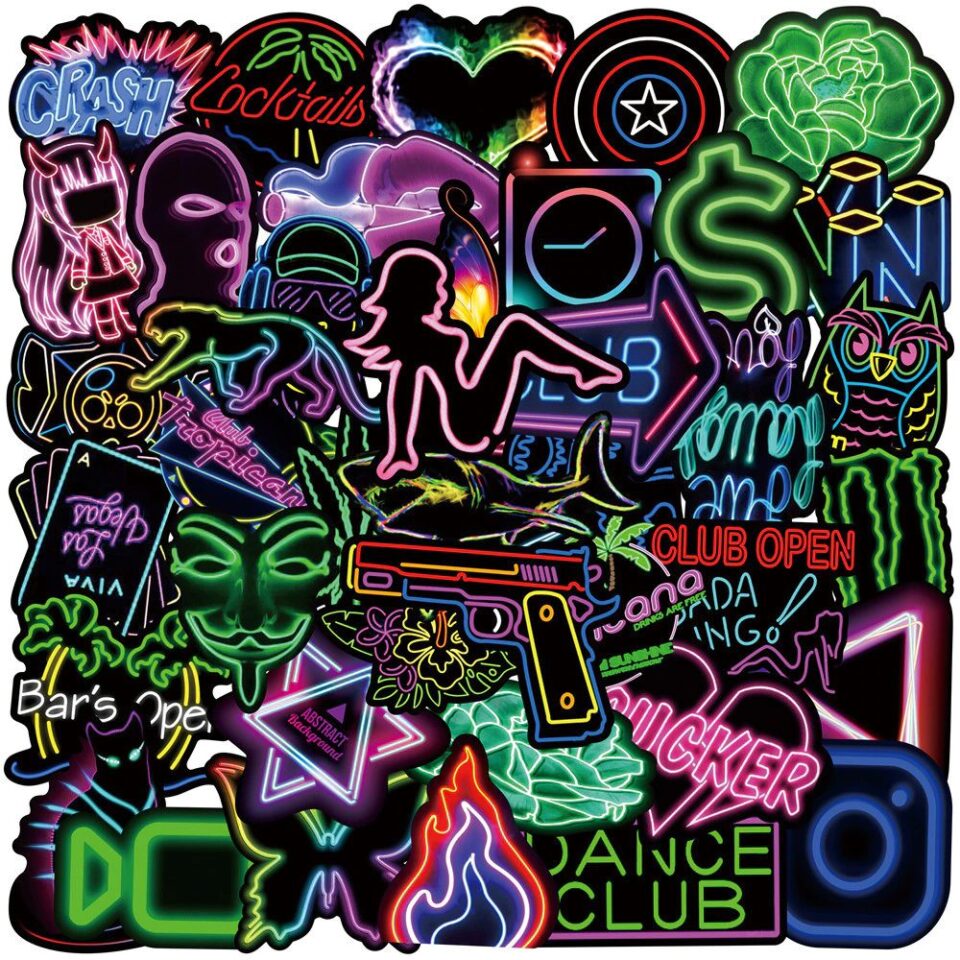 KS111 Mixed Neon Light Cartoon Stickers