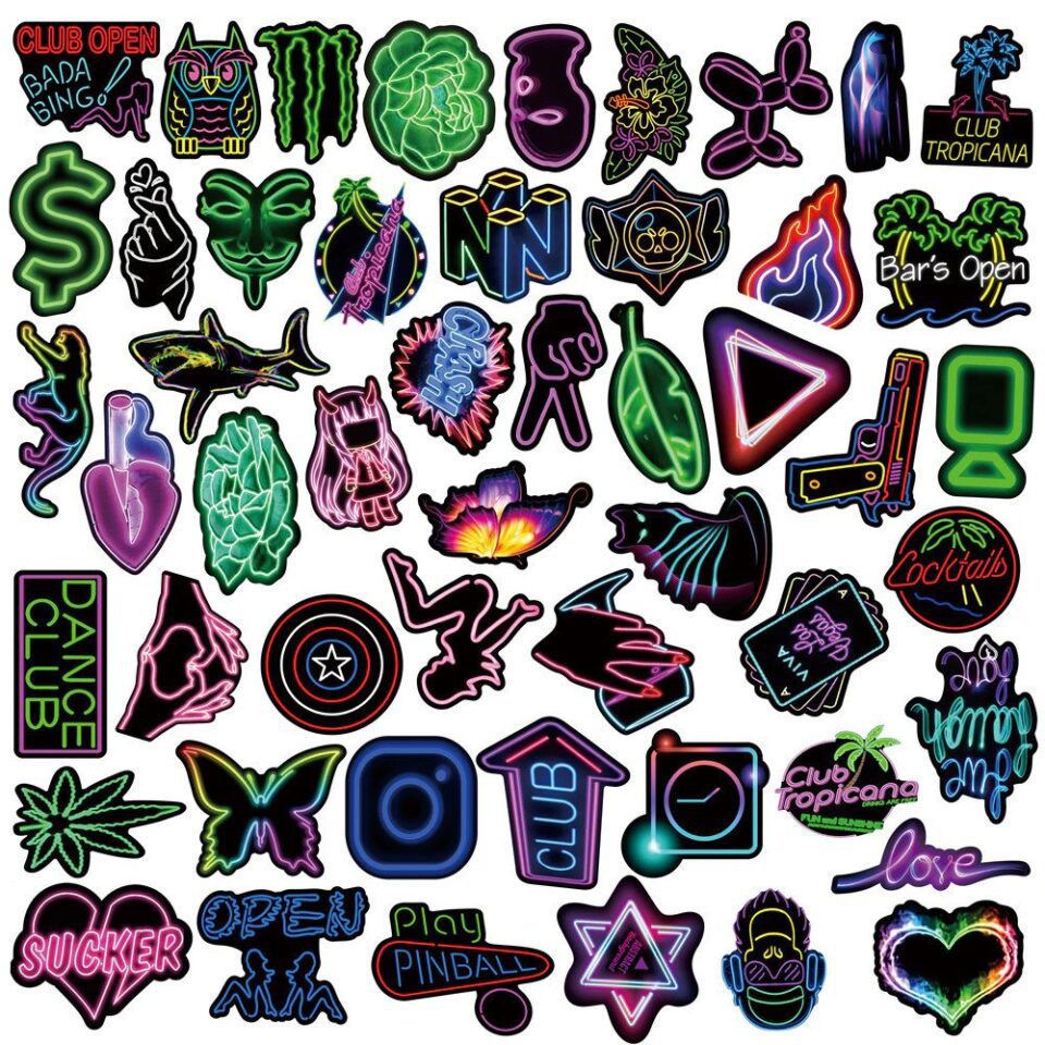 KS111 Mixed Neon Light Cartoon Stickers