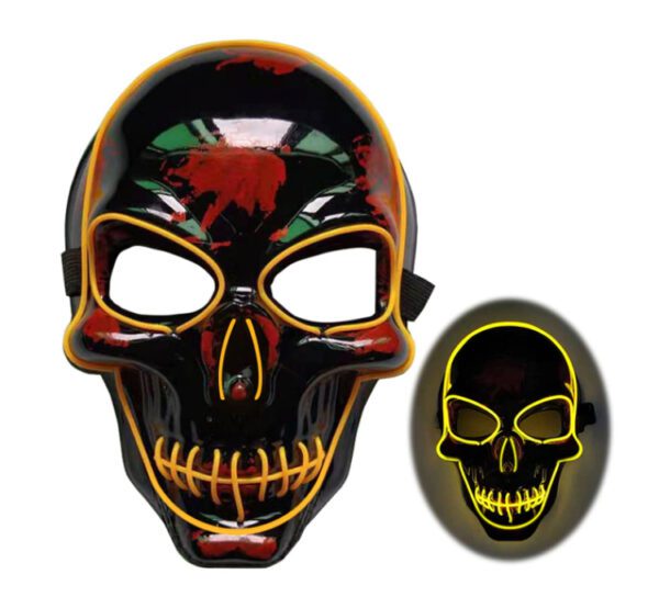 Led Skeleton Mask Halloween Black-Yellow