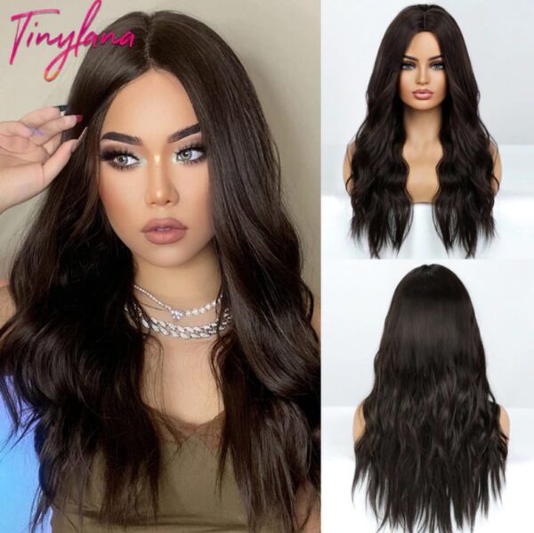 Tiny Lana Natural Black Long Wavy Synthetic Wig - Image 6