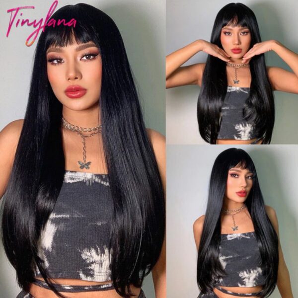 Tiny Lana Natural Black Long Wavy Synthetic Wig - Image 4