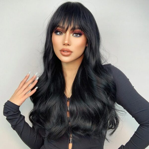 Tiny Lana Natural Black Long Wavy Synthetic Wig - Image 2
