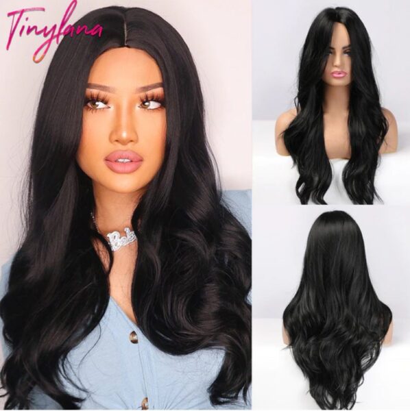 Tiny Lana Natural Black Long Wavy Synthetic Wig - Image 3