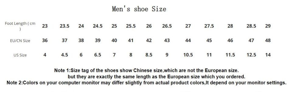 MJYTHF FZ-55 Men Work Safety Shoes Size Chart