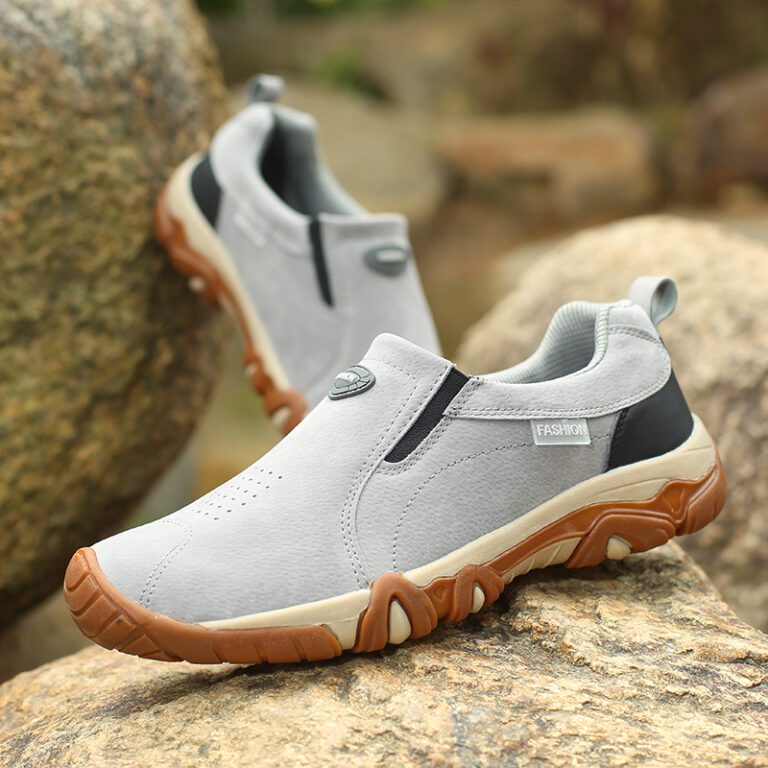 PUDUN PN90 Men Leather Sneakers Non-Slip Trekking Shoes Gray