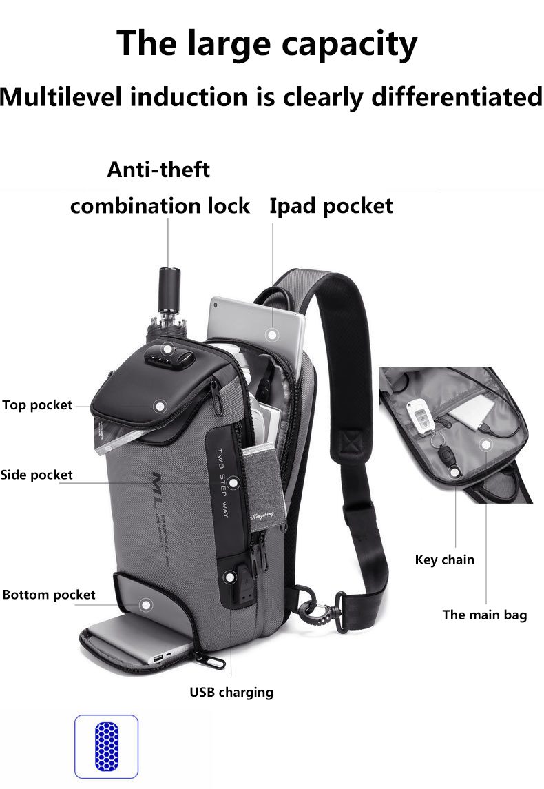 ML Anti-theft Lock Messenger Chest Bag Capacity