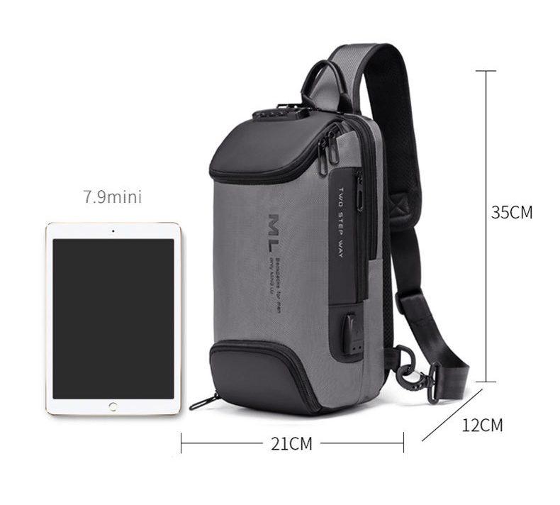 ML Anti-theft Lock Messenger Chest Bag Size
