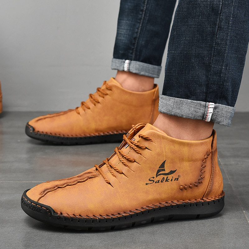 Salkin SK93 Handmade Men Leather Ankle Boots Yellow