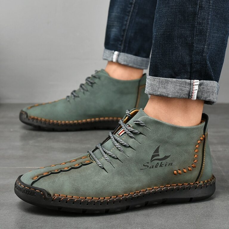 Salkin SK93 Handmade Men Leather Ankle Boots Cyan