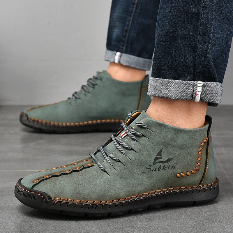 Salkin SK93 Handmade Men Leather Ankle Boots Cyan