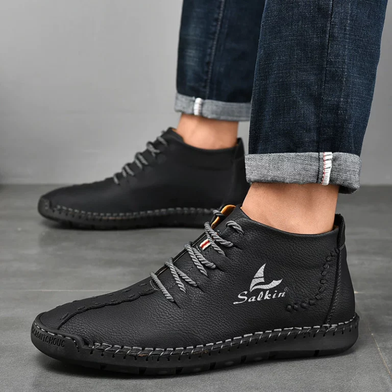 Salkin SK93 Handmade Men Leather Ankle Boots Black