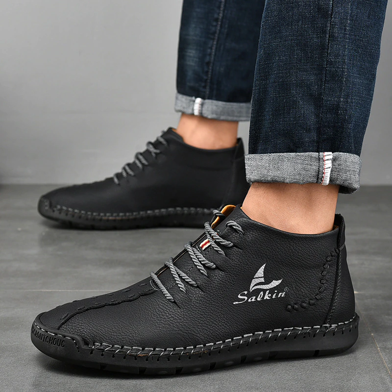 Salkin SK93 Handmade Men Leather Ankle Boots Black