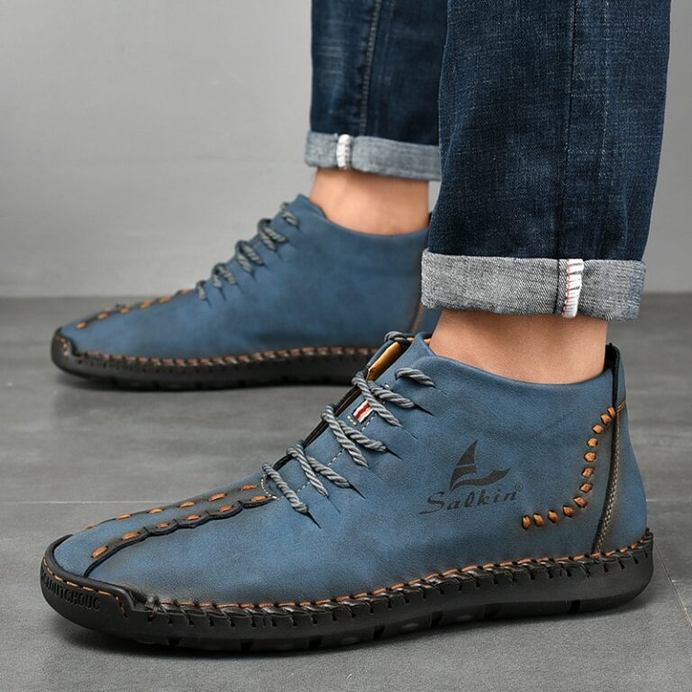 Salkin SK93 Handmade Men Leather Ankle Boots Blue