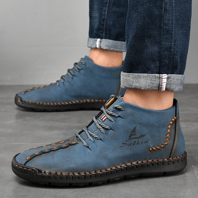 Salkin SK93 Handmade Men Leather Ankle Boots Blue