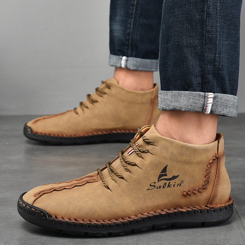 Salkin SK93 Handmade Men Leather Ankle Boots Khaki