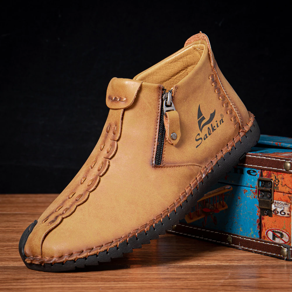 Salkin SK94 Leather Men Casual Sneakers Yellow