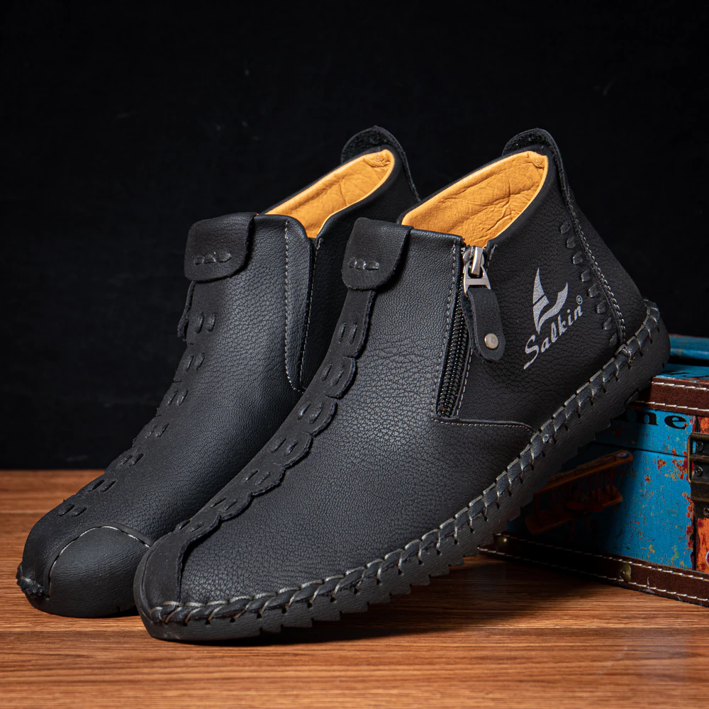 Salkin SK94 Leather Men Casual Sneakers Black