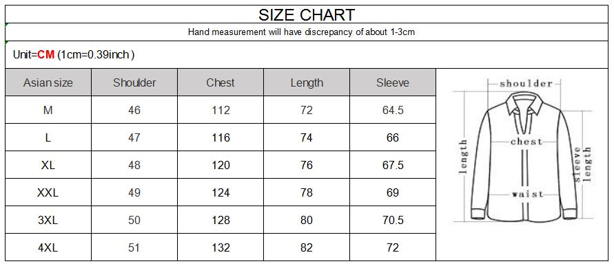 Favocent Down Jackets Men Size Chart