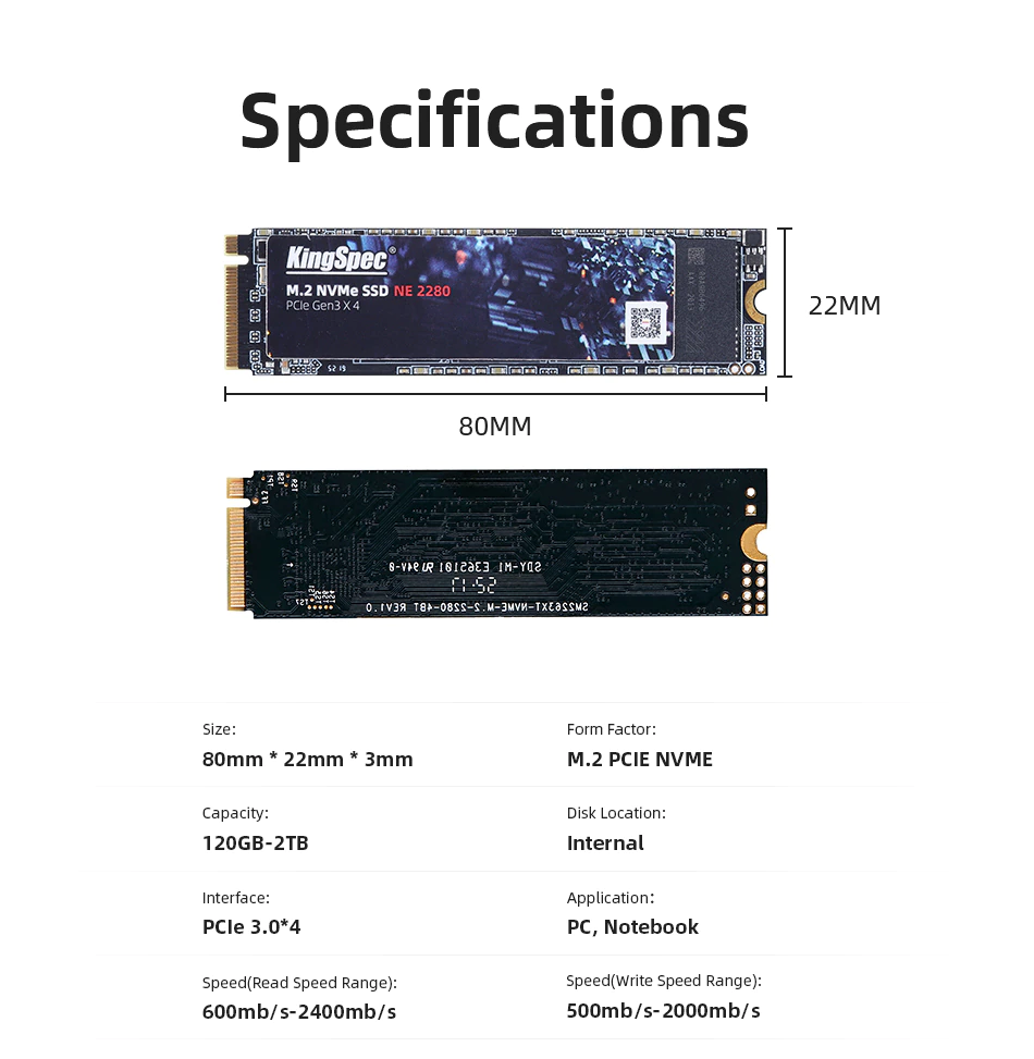 KingSpec M2 NVMe 2280 PCIe Specifications