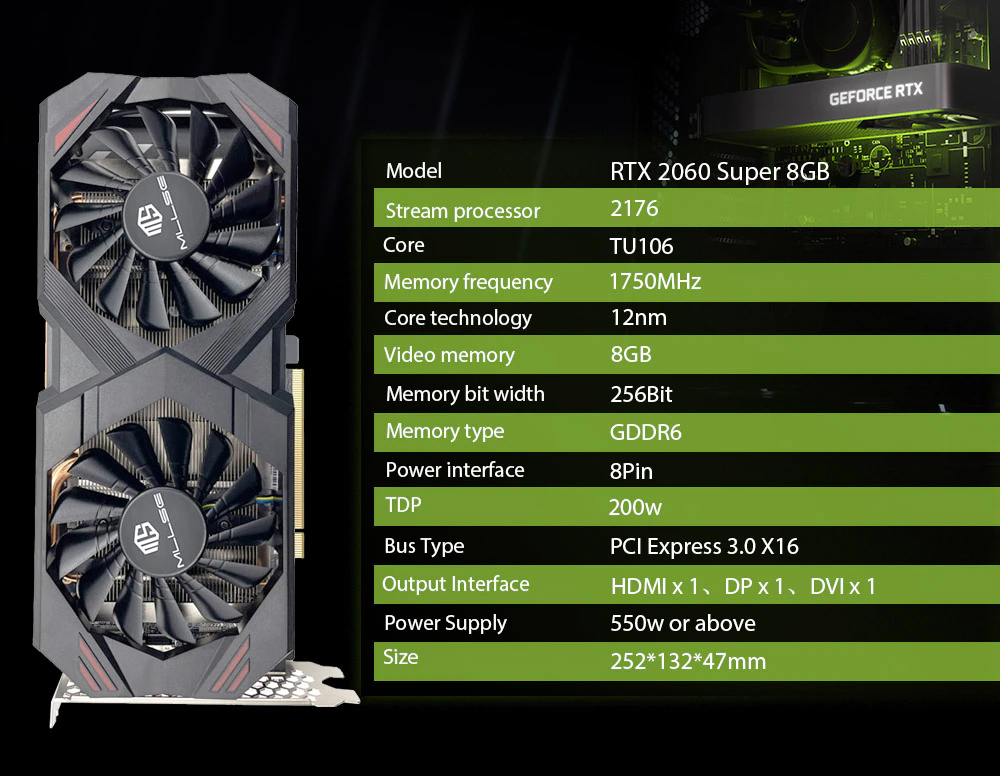 MLLSE RTX2060 Super 8GB GDDR6 Graphics Card