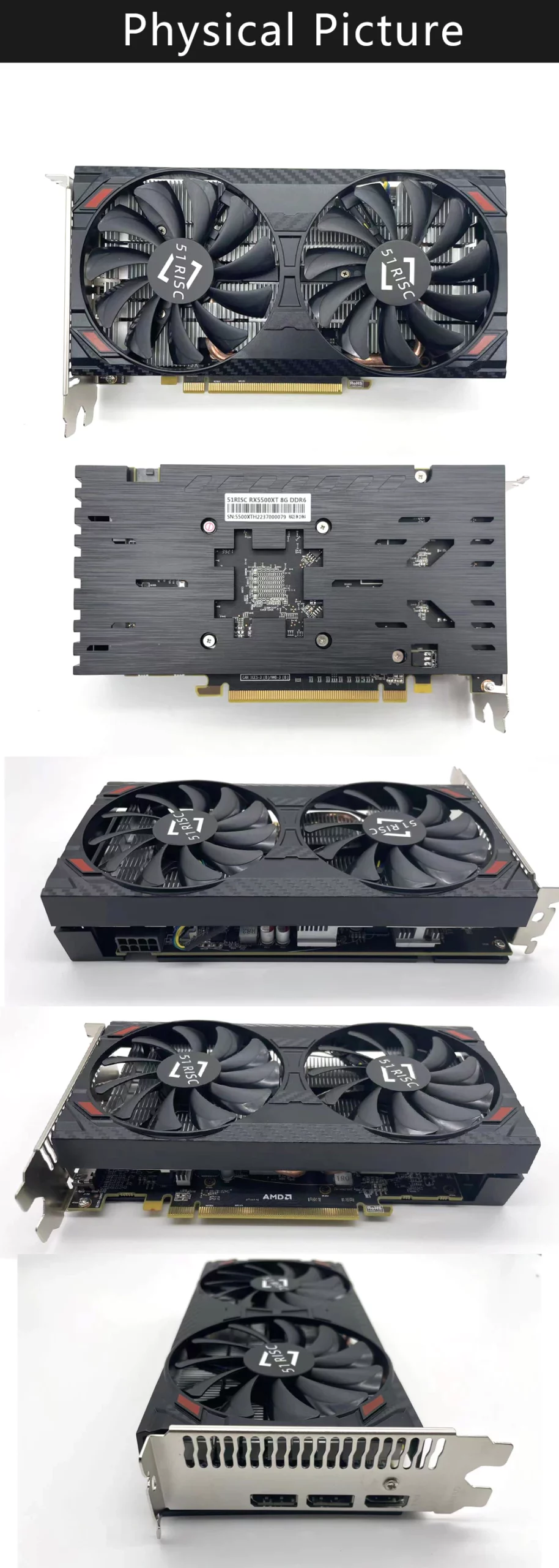 SHELI 51RISC RX5500XT 8G D6 Gaming Graphics Card Phisical Picture