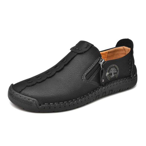 Abfuber M1120 Handmade Leather Men Shoes Casual Slip On Loafers - Black