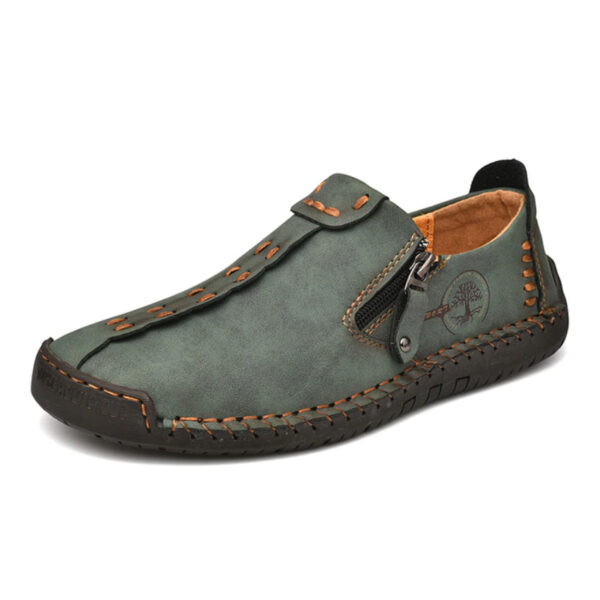 Abfuber M1120 Handmade Leather Men Shoes Casual Slip On Loafers - Cyan