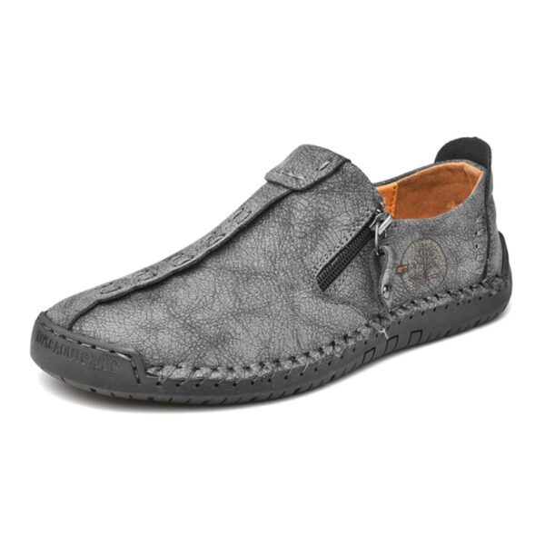 Abfuber M1120 Handmade Leather Men Shoes Casual Slip On Loafers - Gray
