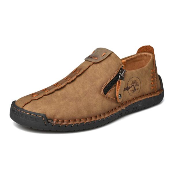 Abfuber M1120 Handmade Leather Men Shoes Casual Slip On Loafers - Khaki