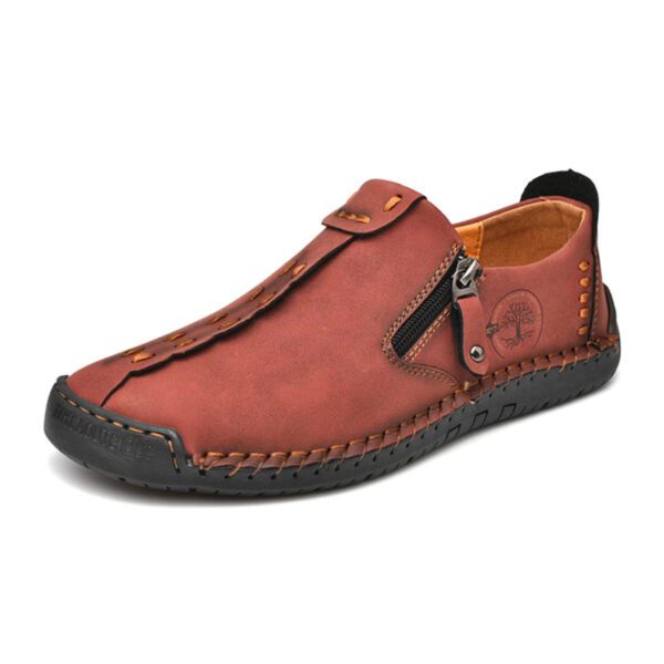 Abfuber M1120 Handmade Leather Men Shoes Casual Slip On Loafers - Red