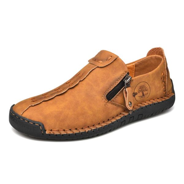 Abfuber M1120 Handmade Leather Men Shoes Casual Slip On Loafers - Yellow