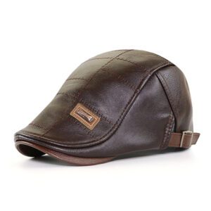 Jamont Retro PU Leather Beret Hats Deep Coffee