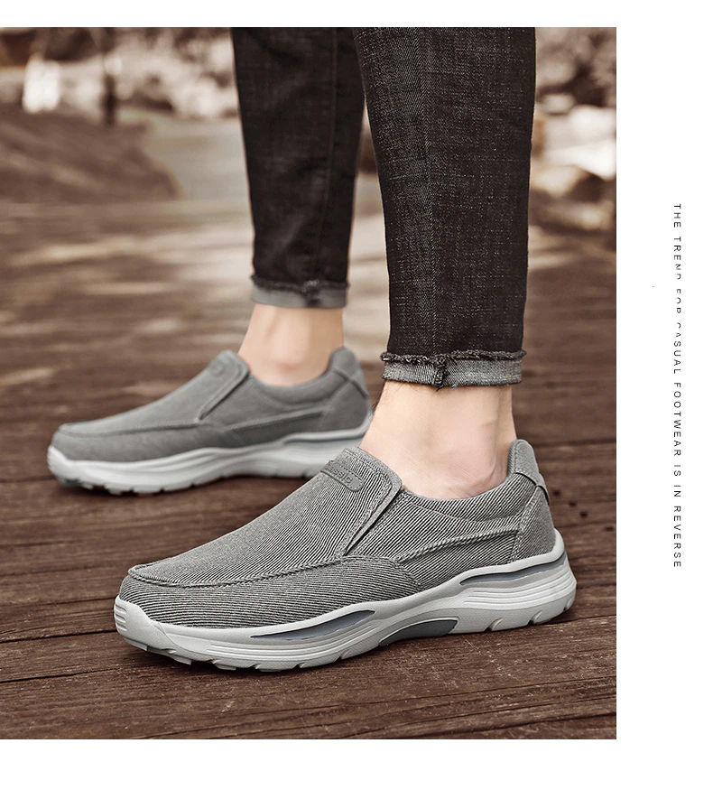 PUAMSS Classic Men Casual Shoes Canvas Loafers Gray