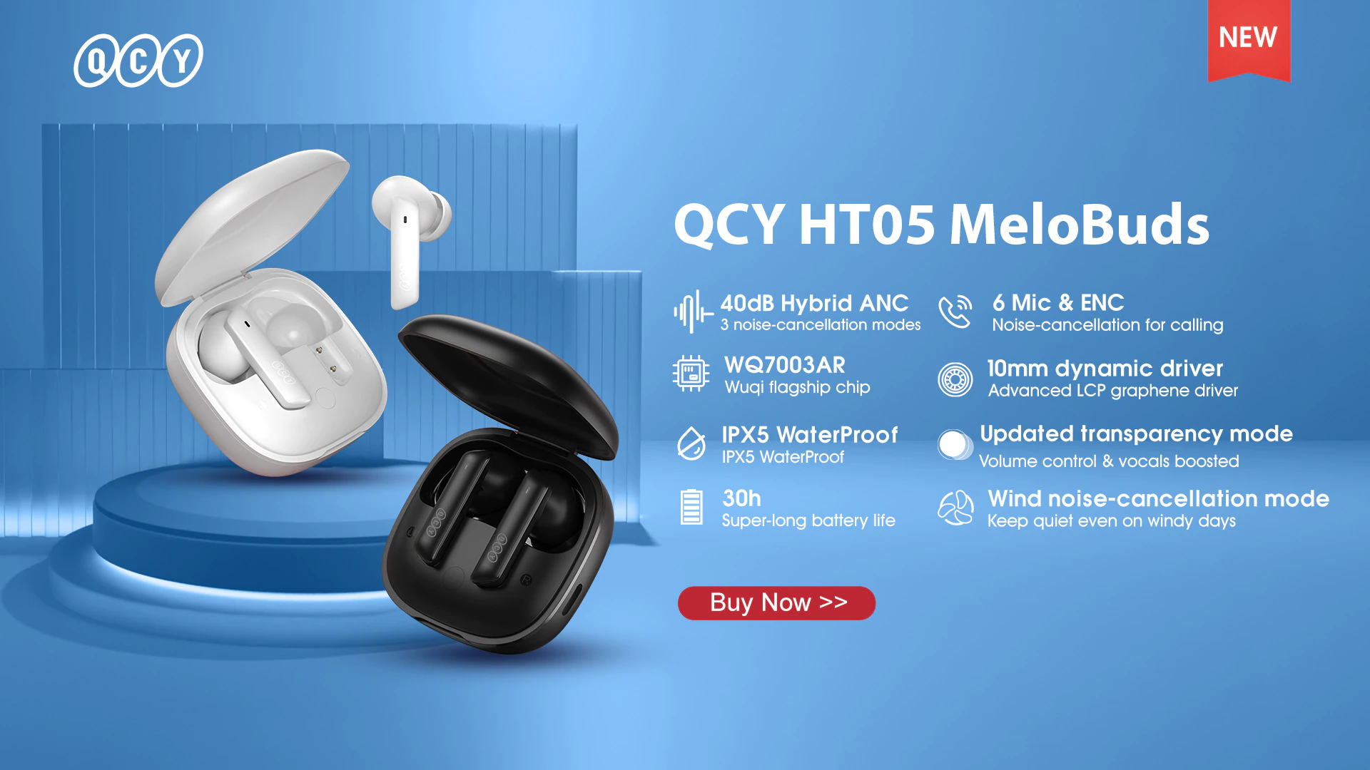 QCY HT05 Wireless Noise Cancelling Bluetooth Earphones