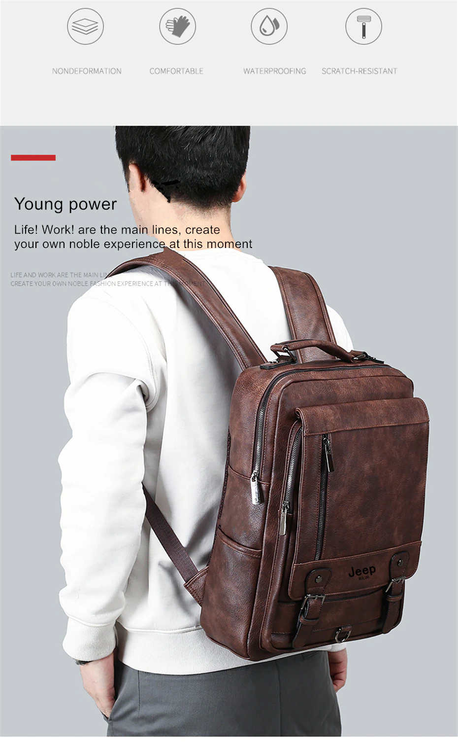 Jeep Buluo JP2201 15.6" Men Leather Backpack