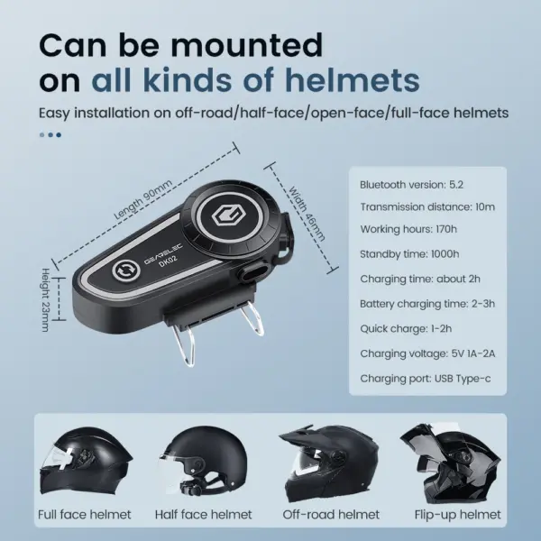 GEARELEC DK02 Motorcycle Helmet Headset Stereo Bluetooth Hands Free - Image 6
