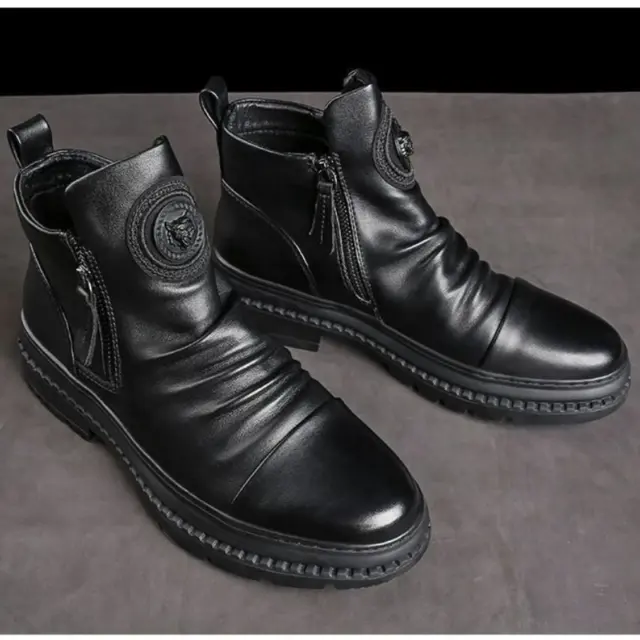 HAOBOYUEQ Men's Motorcycle Leather Boots