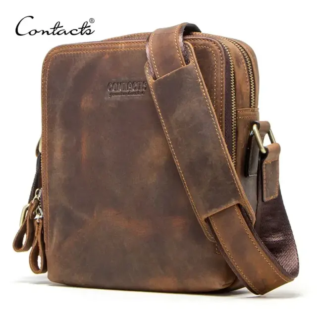 CONTACT'S Genuine Leather Men's Messenger Bag Vintage Sling Shoulder Bags for 7.9" iPad Mini High Quality Male Crossbody Bag Men - AliExpress 1524
