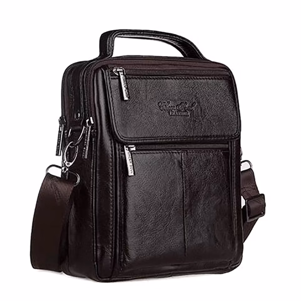 AOLAILUDI 7009 Genuine Leather Men's Shoulder Bag - Brown