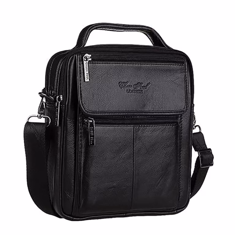 AOLAILUDI 7009 Genuine Leather Men's Shoulder Bag - Black