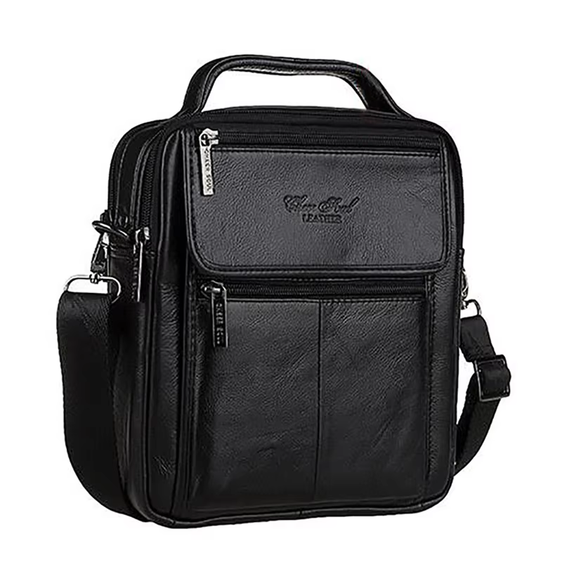 AOLAILUDI 7009 Genuine Leather Men's Shoulder Bag - Black