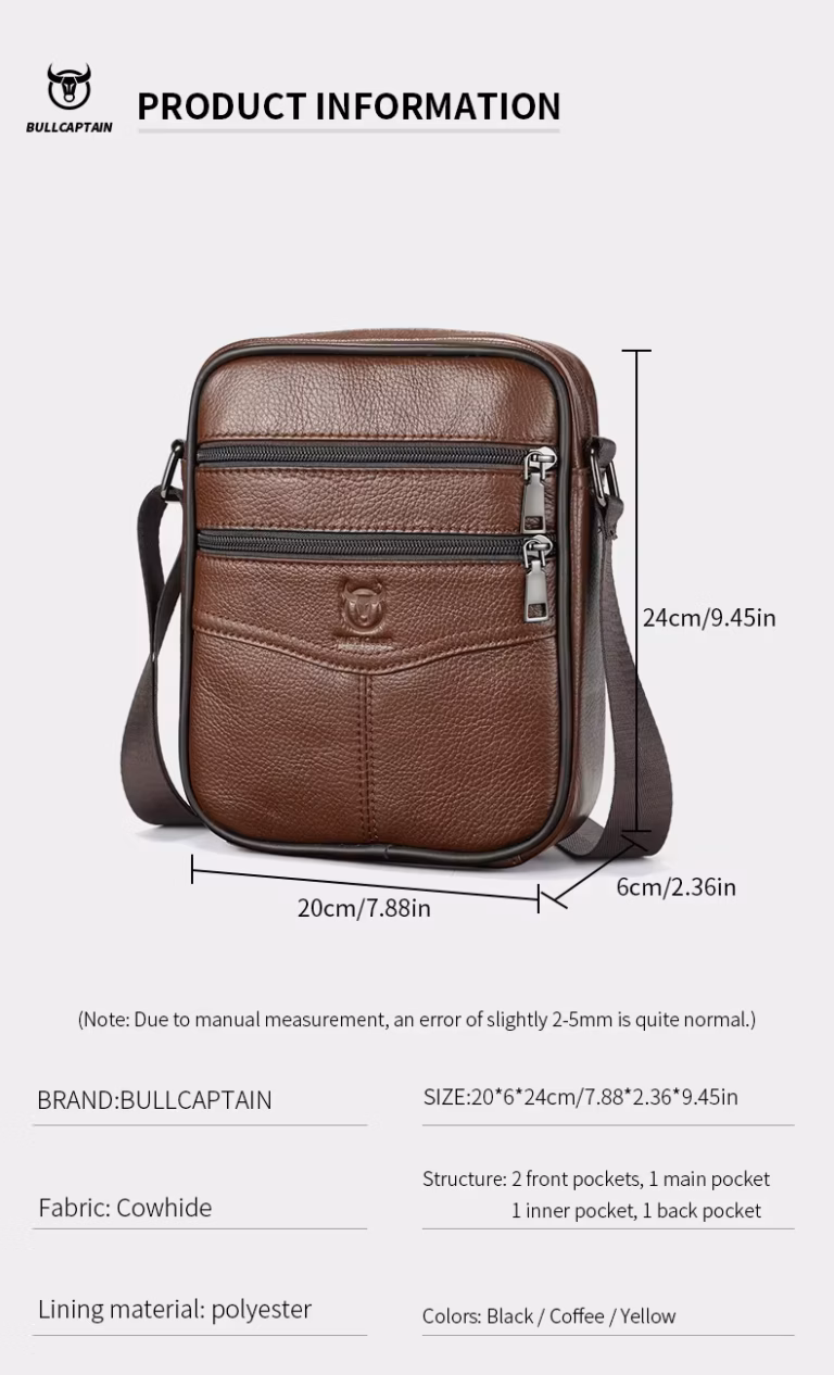 BULLCAPTAIN DJB030 Genuine Leather Crossbody Bag for Men - Product Information